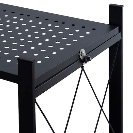Organize It All Black -Tier Foldable Metal Rack with Wheels
